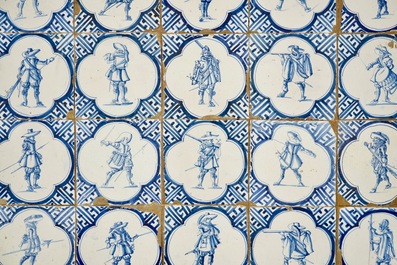 A field of 30 Dutch Delft blue and white soldier tiles, 17th C.